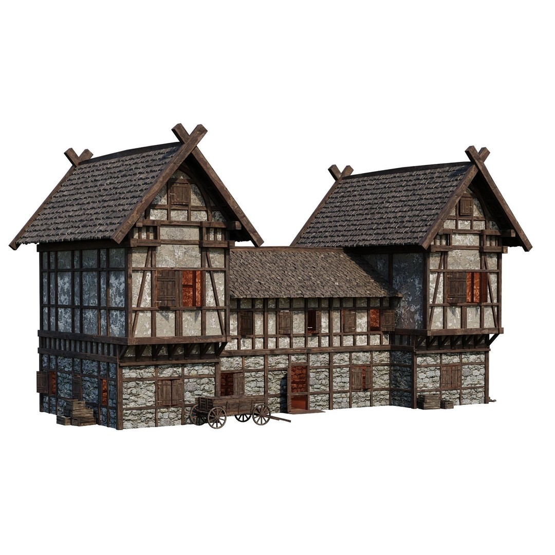 Old Medieval Building 3D Model – Game Ready Low-Poly Asset, FBX, OBJ - View 11