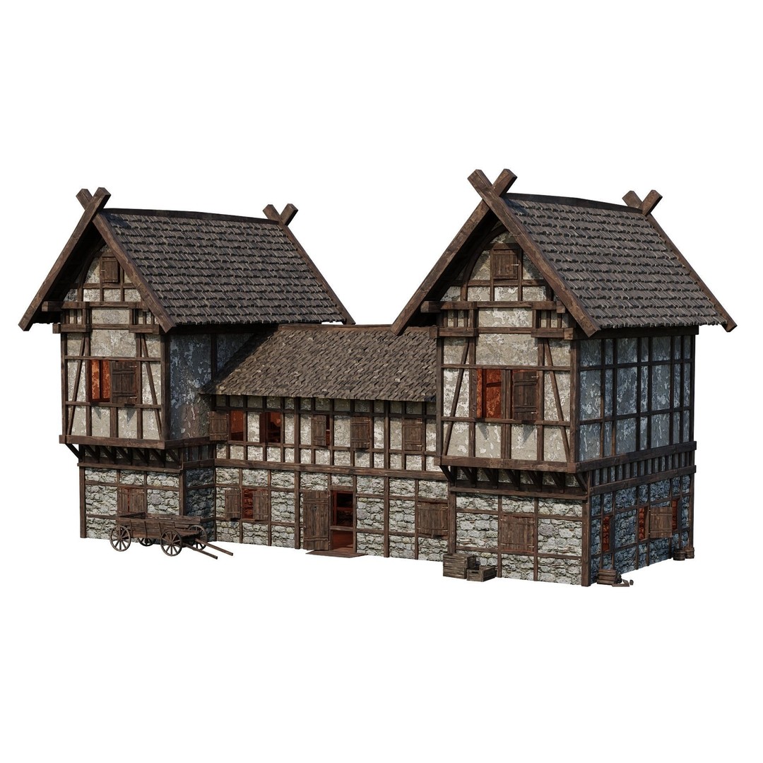 Old Medieval Building 3D Model – Game Ready Low-Poly Asset, FBX, OBJ - View 12