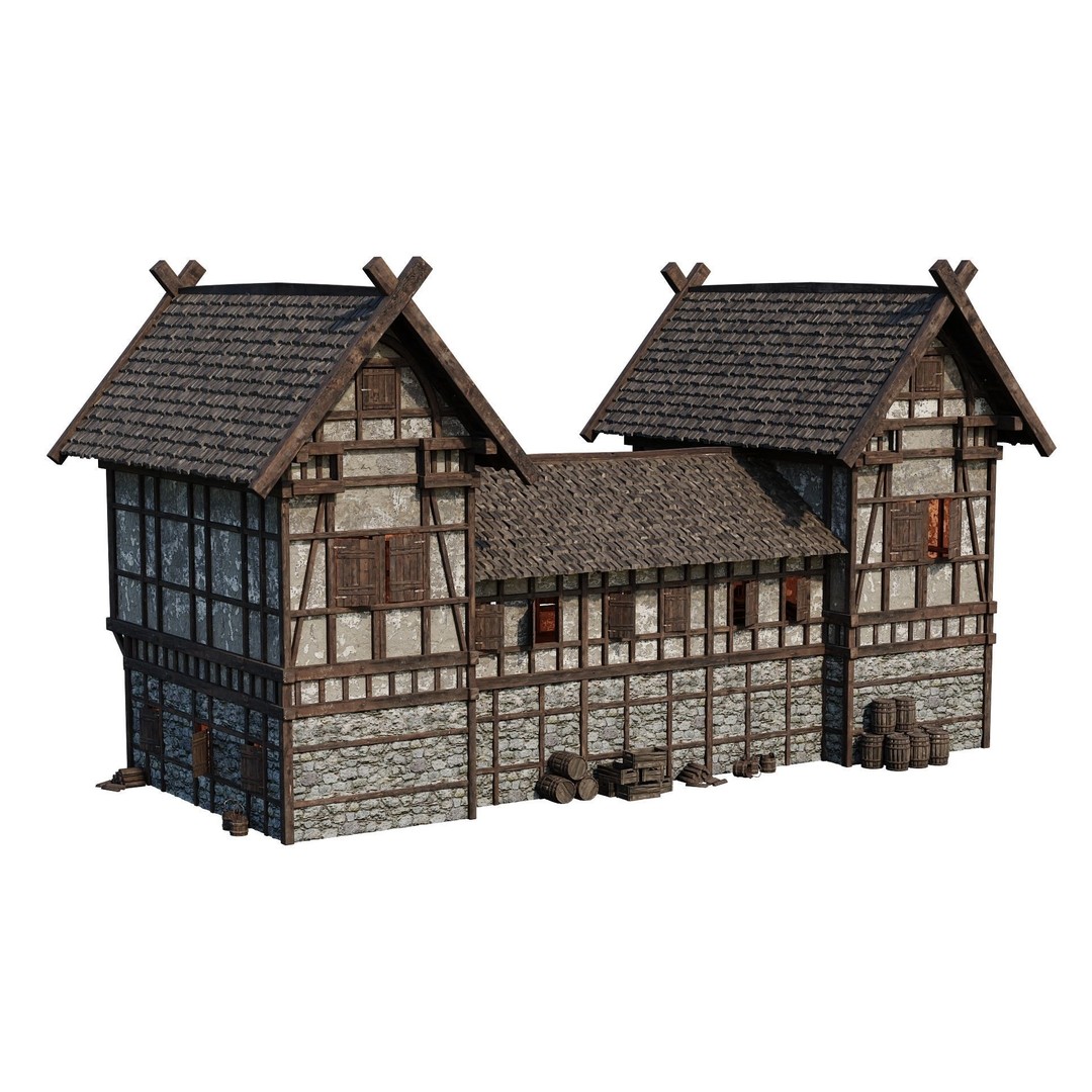 Old Medieval Building 3D Model – Game Ready Low-Poly Asset, FBX, OBJ - View 13