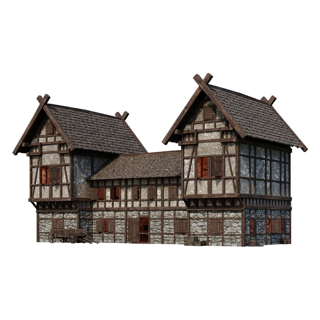 Old Medieval Building 3D Model – Game Ready Low-Poly Asset, FBX, OBJ - View 3