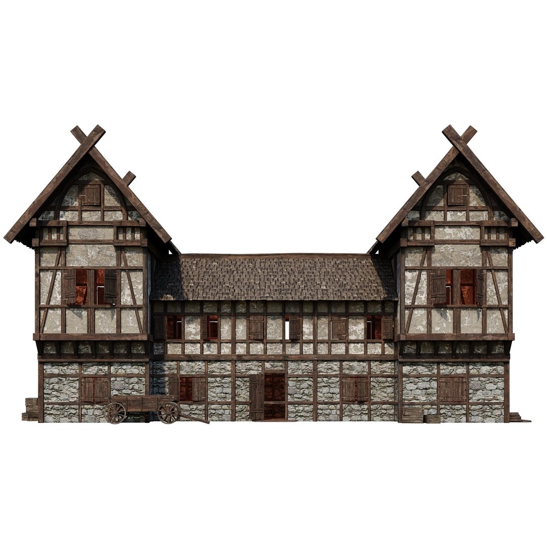 Old Medieval Building 3D Model – Game Ready Low-Poly Asset, FBX, OBJ - View 4