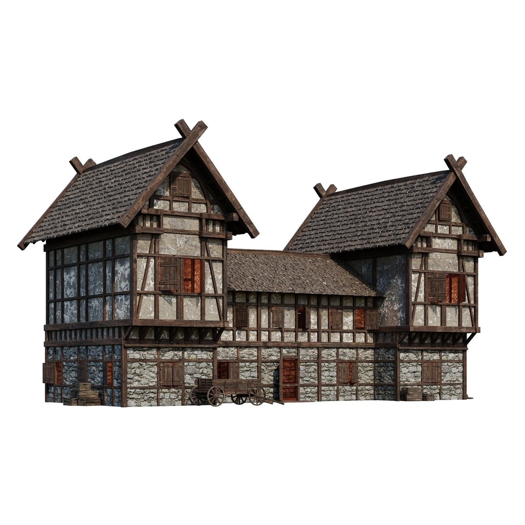 Old Medieval Building 3D Model – Game Ready Low-Poly Asset, FBX, OBJ - View 5