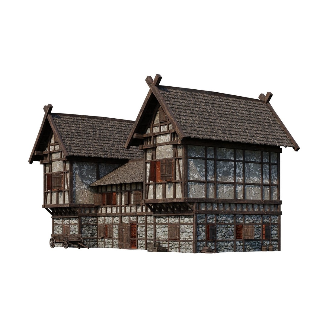 Old Medieval Building 3D Model – Game Ready Low-Poly Asset, FBX, OBJ - View 6