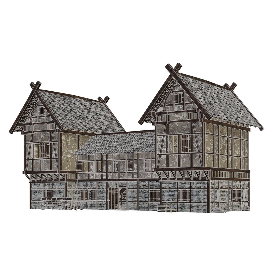Old Medieval Building 3D Model – Game Ready Low-Poly Asset, FBX, OBJ - View 8