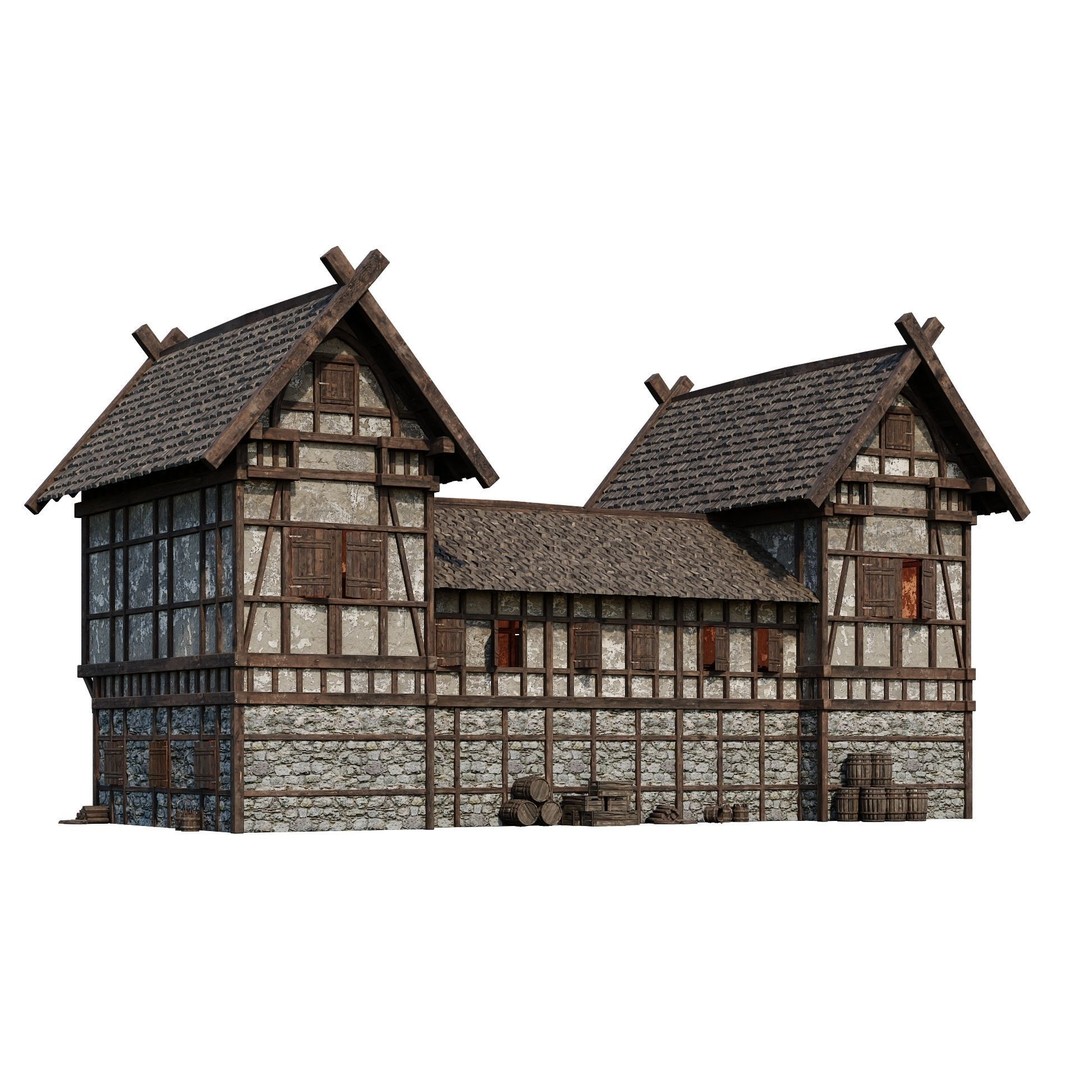 Old Medieval Building 3D Model – Game Ready Low-Poly Asset, FBX, OBJ - View 9