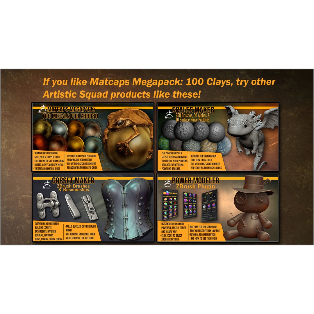 Matcaps Megapack 3D Model – 100 Clays for ZBrush Texturing