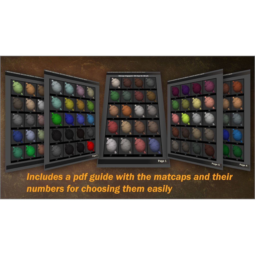 Matcaps Megapack 3D Model – 100 Clays for ZBrush Texturing - View 16