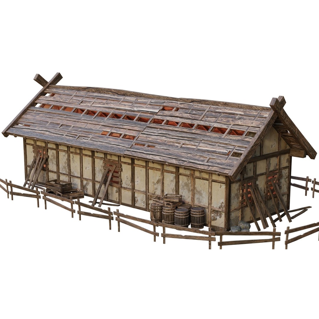 Old Medieval Building 3D Model – Low Poly Game Ready with PBR Textures