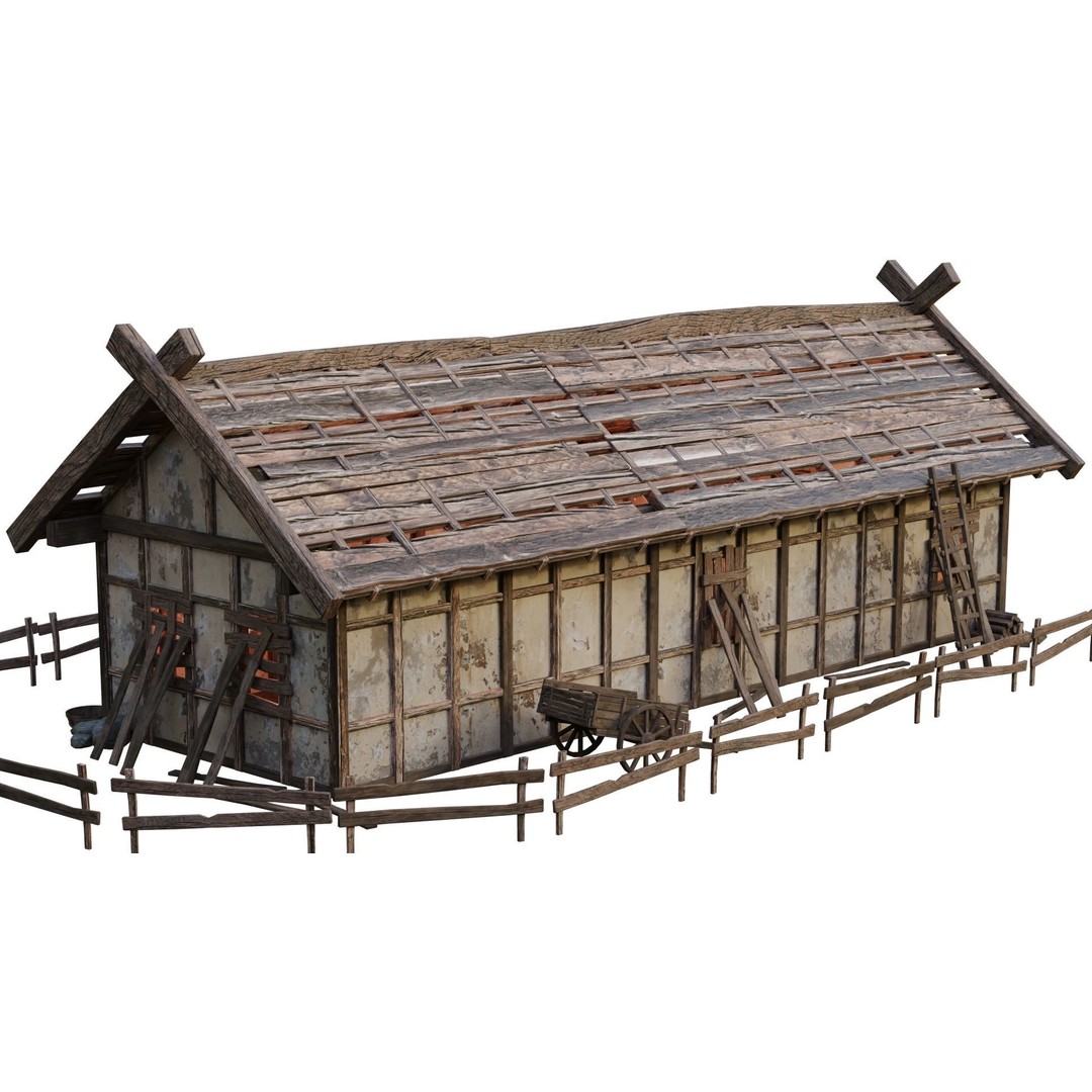 Old Medieval Building 3D Model – Low Poly Game Ready with PBR Textures - View 11