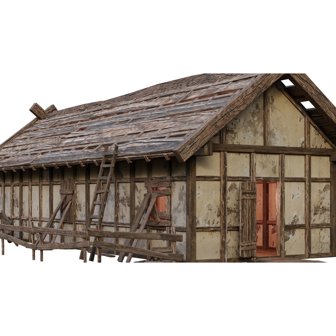 Old Medieval Building 3D Model – Low Poly Game Ready with PBR Textures - View 13