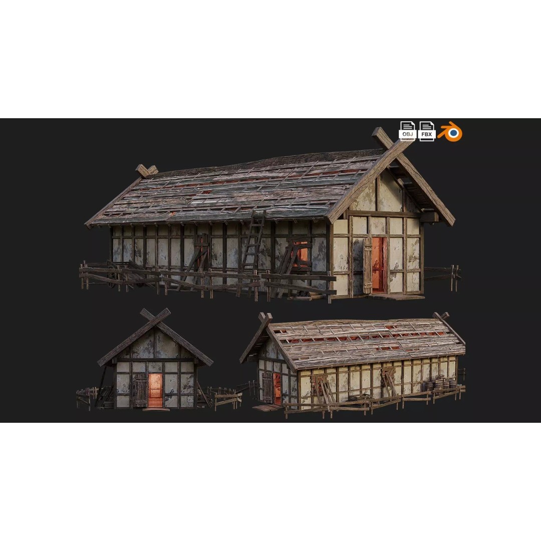 Old Medieval Building 3D Model – Low Poly Game Ready with PBR Textures - View 2