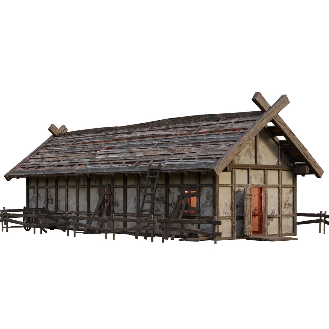 Old Medieval Building 3D Model – Low Poly Game Ready with PBR Textures - View 3