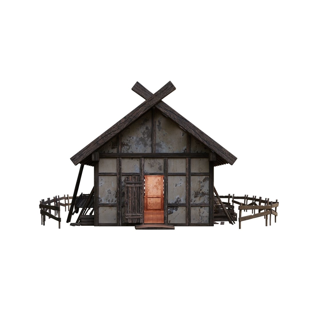 Old Medieval Building 3D Model – Low Poly Game Ready with PBR Textures - View 4