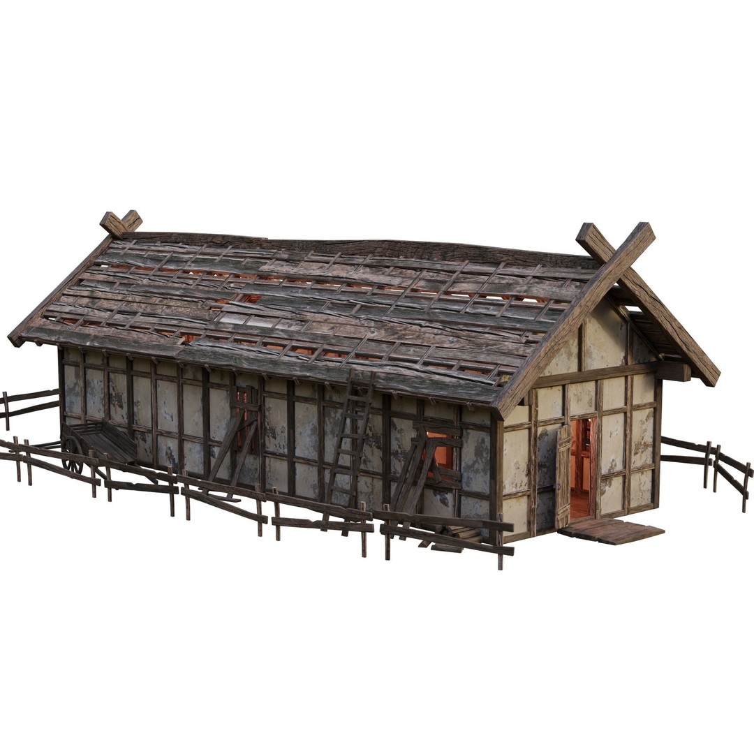 Old Medieval Building 3D Model – Low Poly Game Ready with PBR Textures - View 5