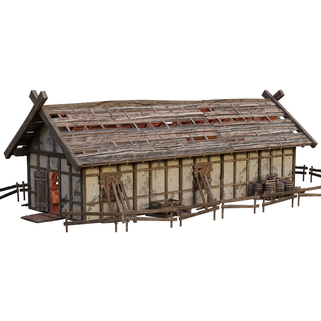 Old Medieval Building 3D Model – Low Poly Game Ready with PBR Textures - View 6