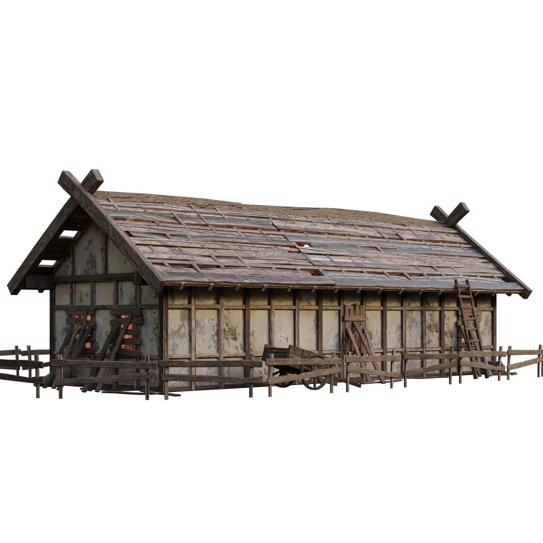 Old Medieval Building 3D Model – Low Poly Game Ready with PBR Textures - View 9