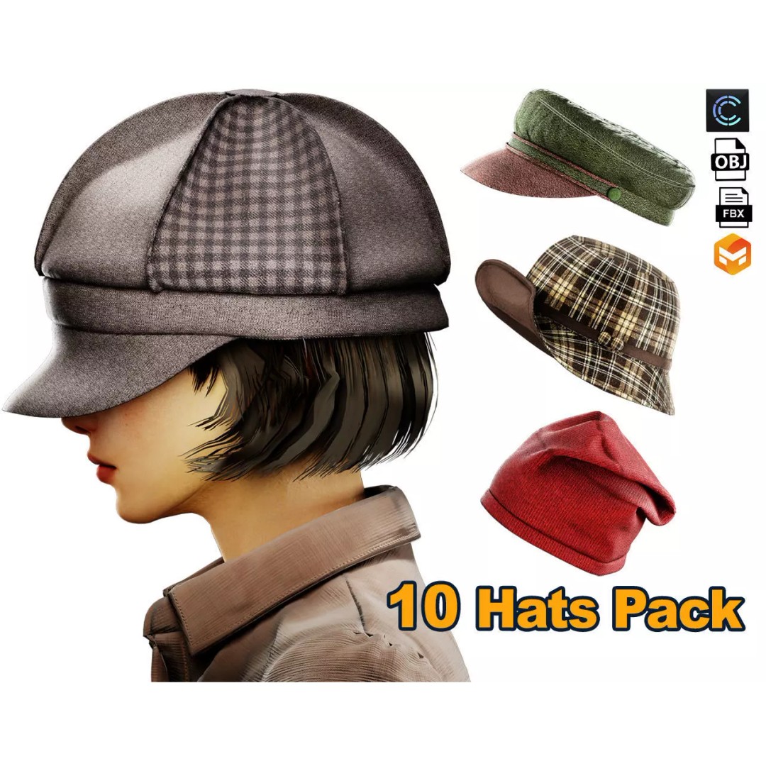 Hat 3D Model – Marvelous Designer PBR Textures, FBX & OBJ - View 2