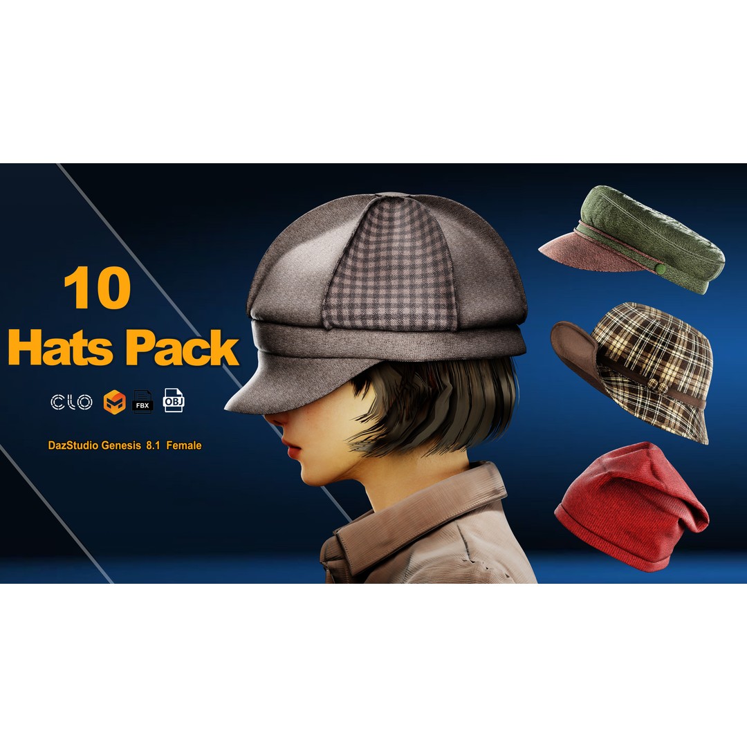 Hat 3D Model – Marvelous Designer PBR Textures, FBX & OBJ - View 3
