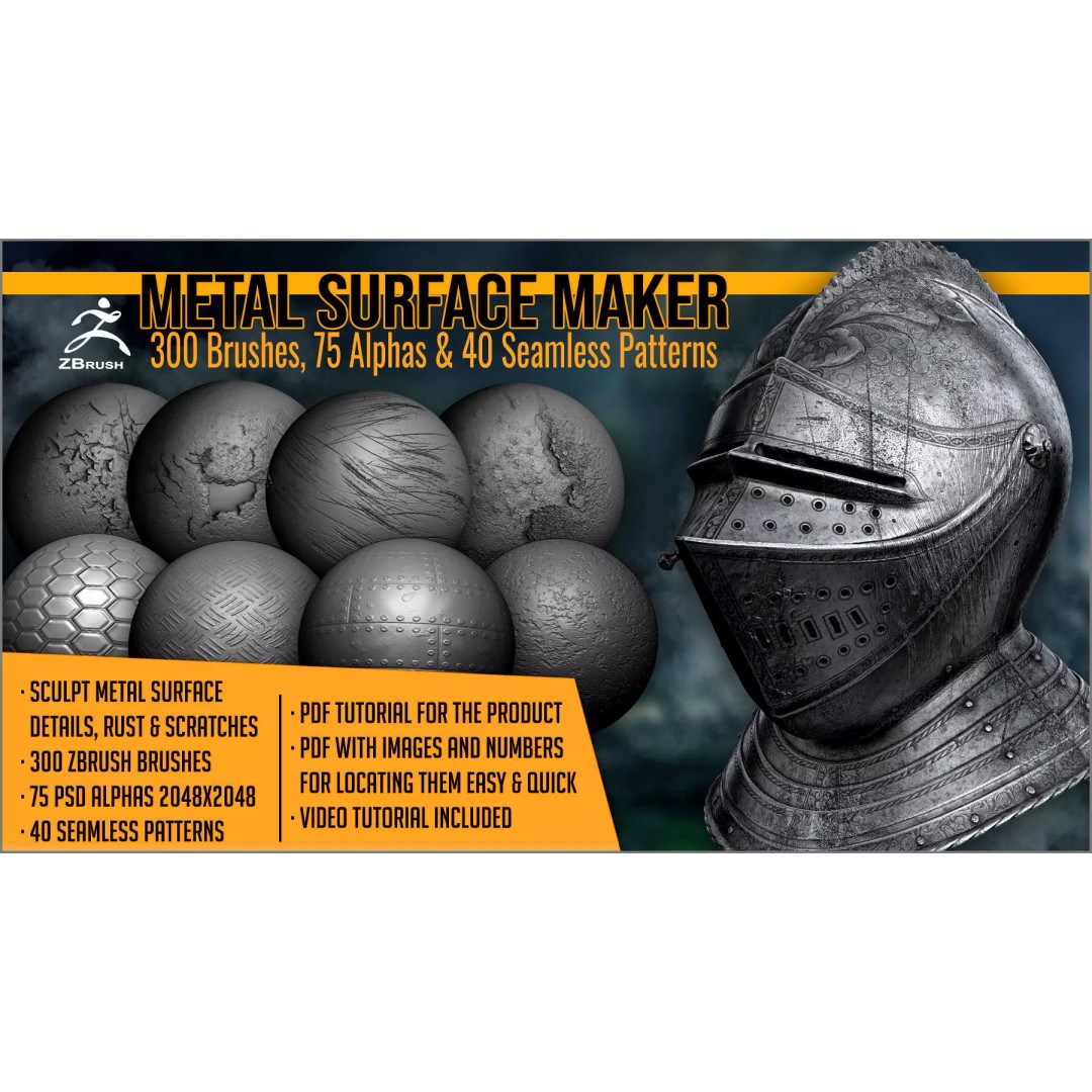 Metal Surface Maker 3D Model – ZBrush Brushes for Sculpting Details - View 2