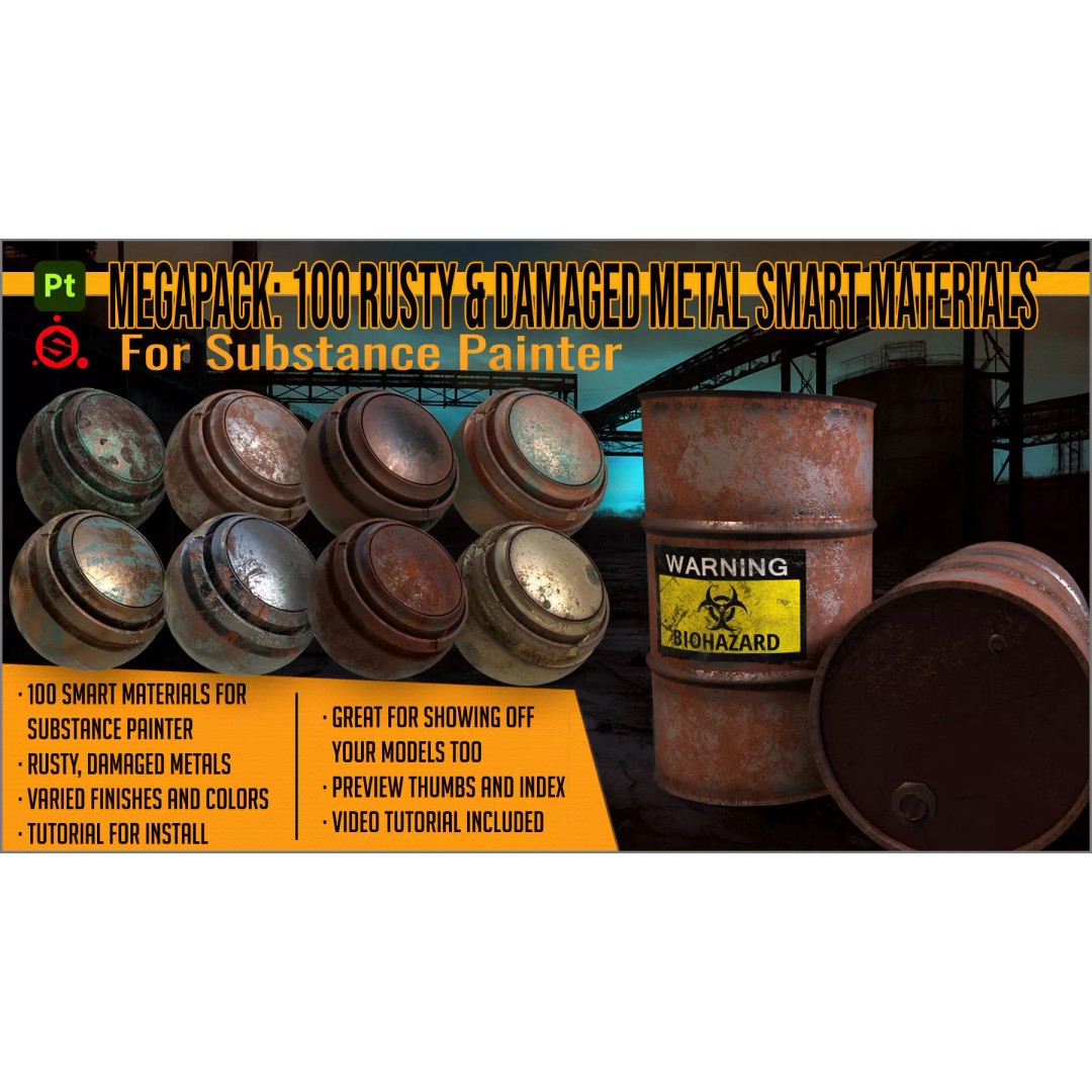 Rusty and Damaged Metal 3D Model – 100 Smart Materials for Substance Painter - View 2