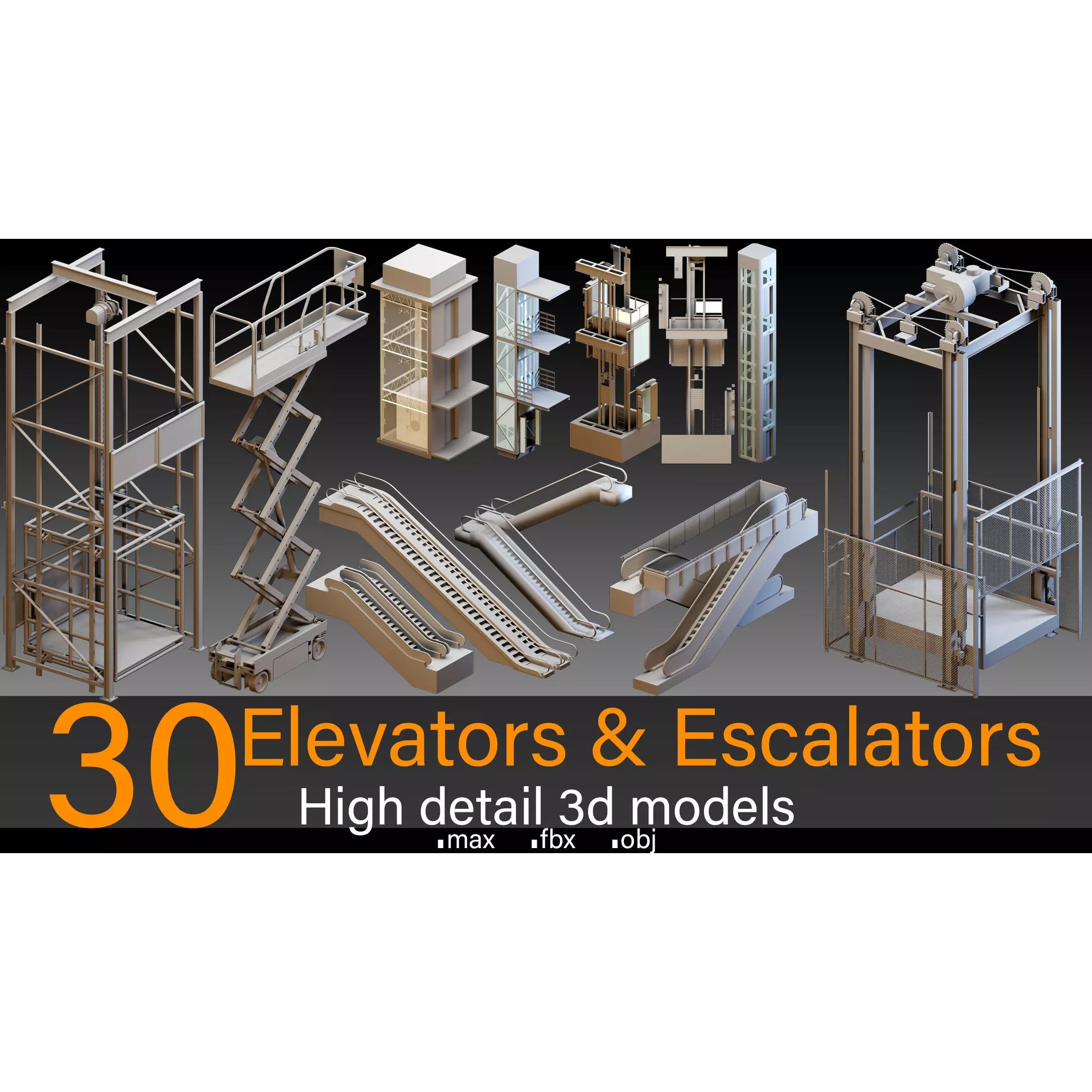 Elevators and Escalators - High-Detail 3D Model - View 2