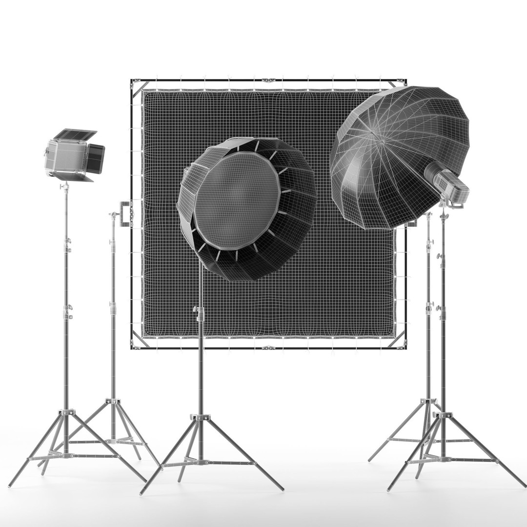 Photo Studio Lighting Set 3D Model – PBR Textured Softbox & Umbrella