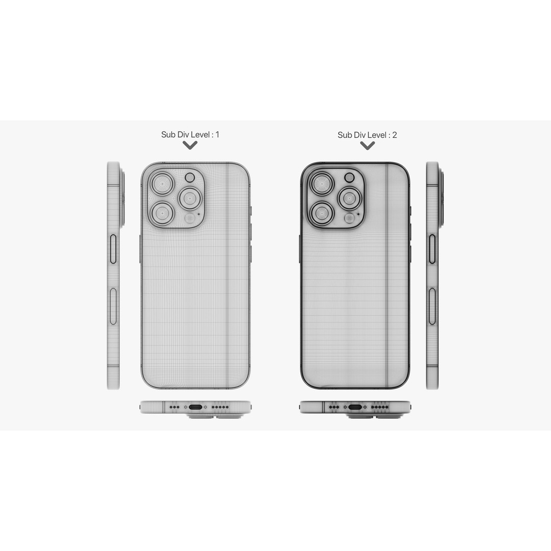 Apple iPhone 15 Pro 3D Model – High Poly Natural Titanium, PBR Textures