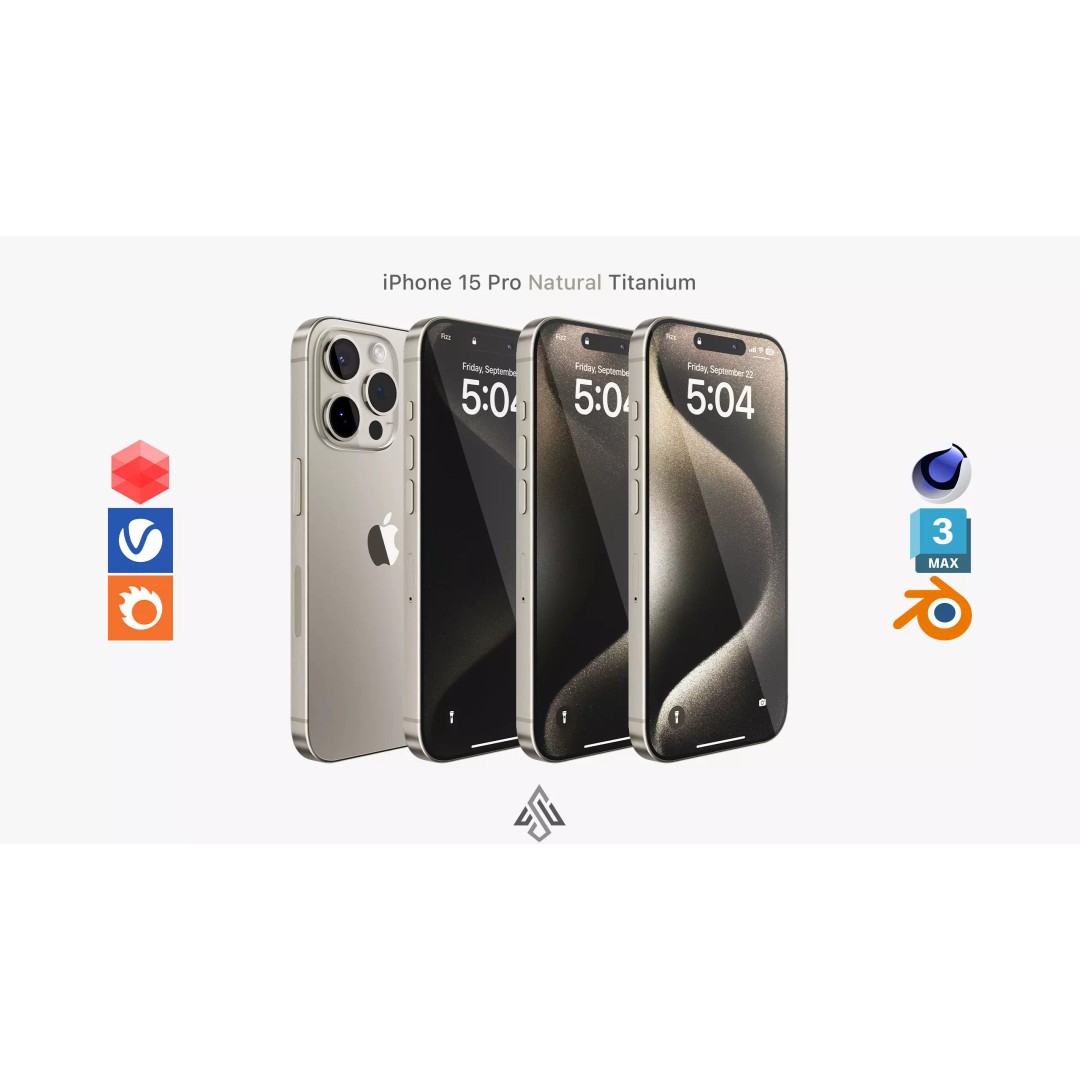 Apple iPhone 15 Pro 3D Model – High Poly Natural Titanium, PBR Textures - View 2