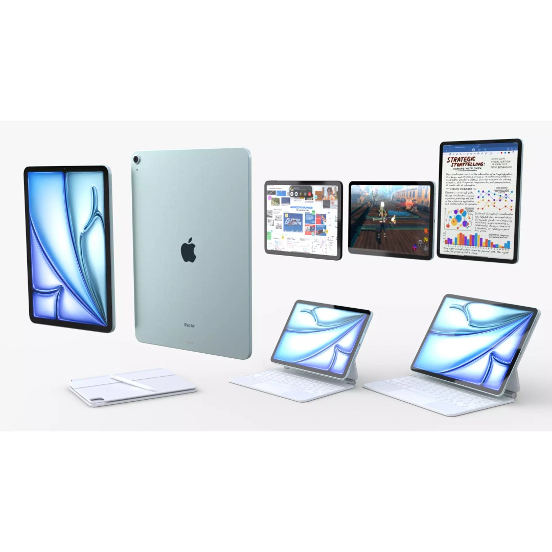 Apple iPad Air 2024 3D Model – Blue Collection with Magic Keyboard & Pencil - View 2