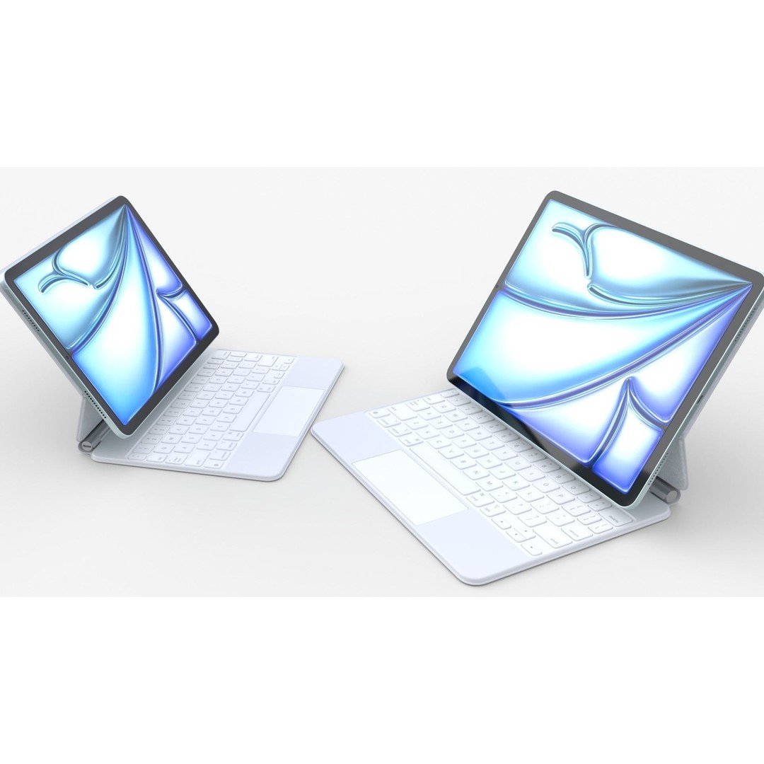 Apple iPad Air 2024 3D Model – Blue Collection with Magic Keyboard & Pencil - View 3