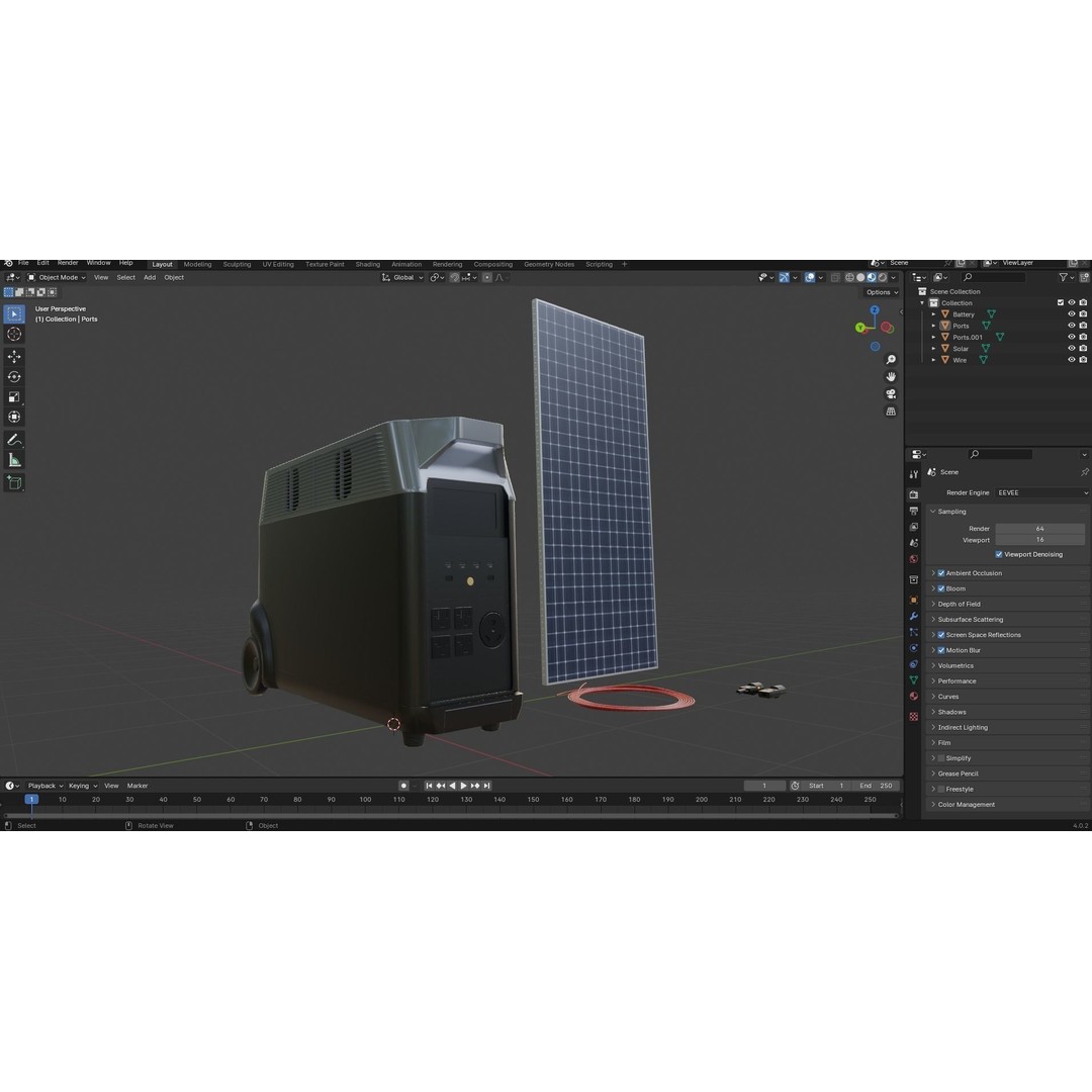 Portable Battery with Solar Panel 3D Model – Low Poly Game Asset, PBR - View 15