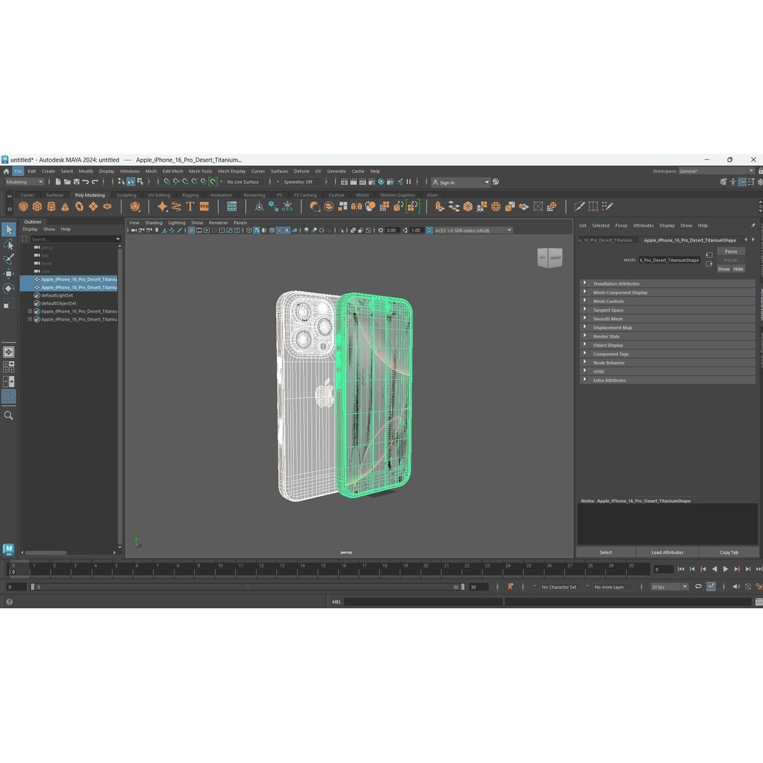 Apple iPhone 16 Pro 3D Model – Low Poly Desert Titanium, FBX, OBJ