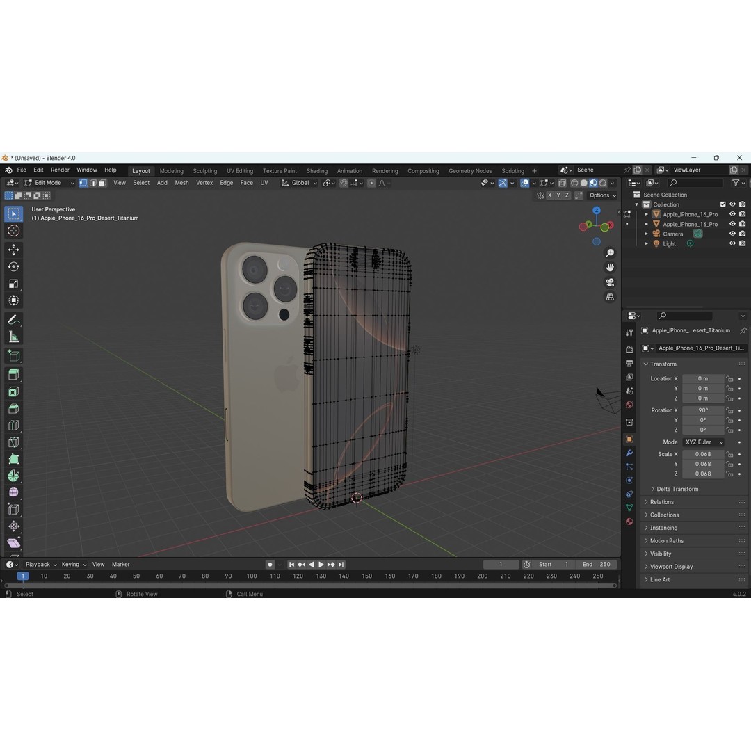 Apple iPhone 16 Pro 3D Model – Low Poly Desert Titanium, FBX, OBJ - View 32