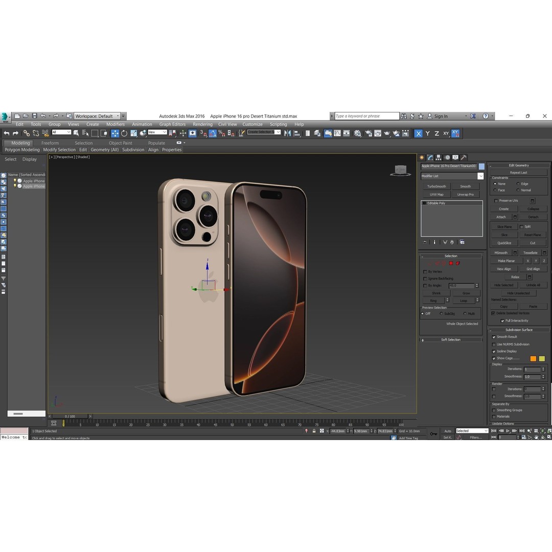 Apple iPhone 16 Pro 3D Model – Low Poly Desert Titanium, FBX, OBJ - View 36