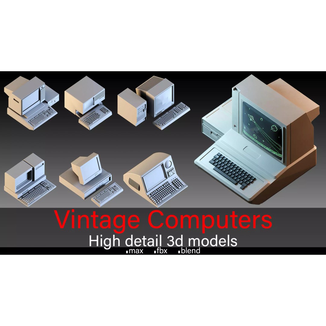 Vintage Computers Pack 3D Model – Retro Office Equipment Collection, FBX, Blender - View 2