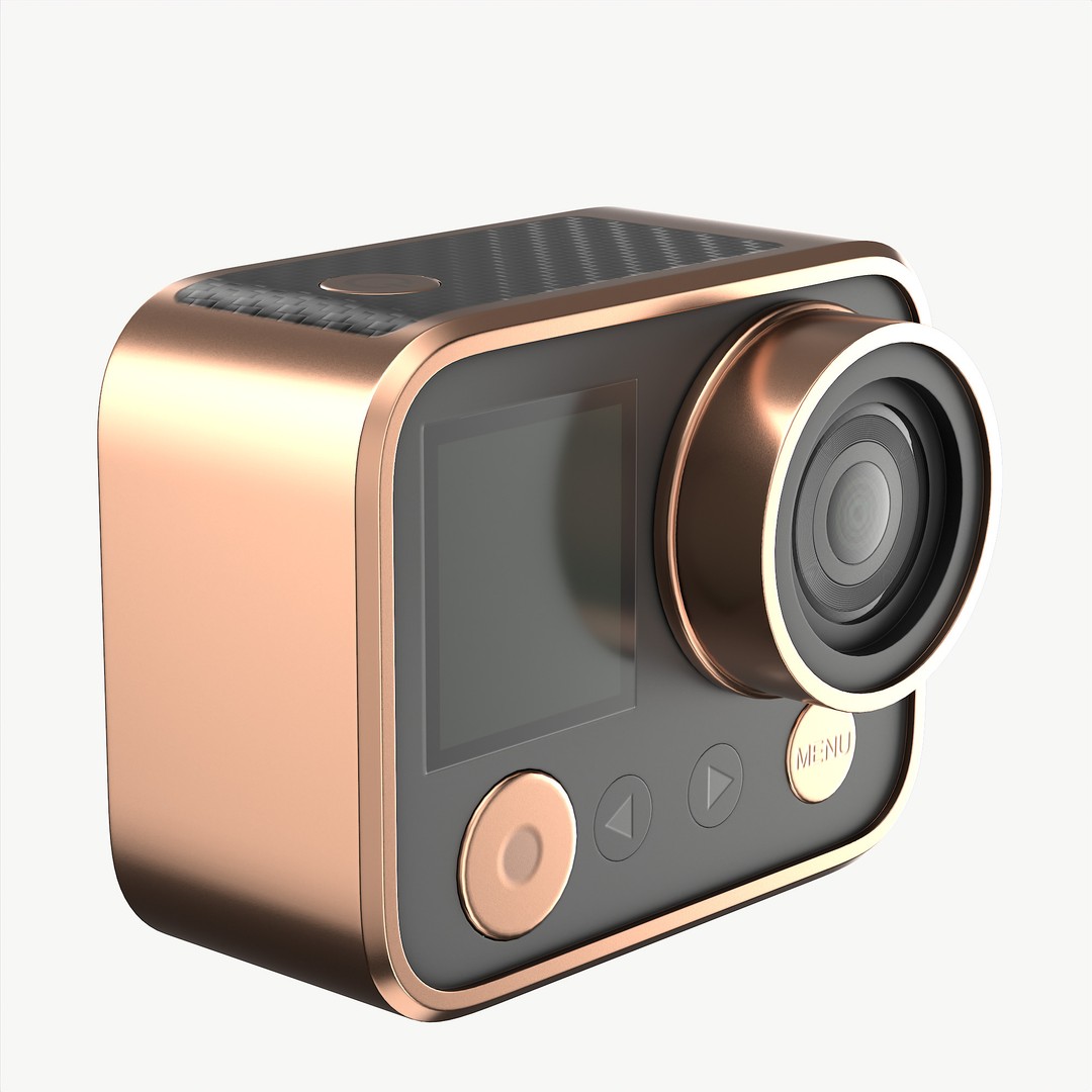 Rose Gold Action Camera 3D Model – Photorealistic PBR Asset, FBX, OBJ - View 3