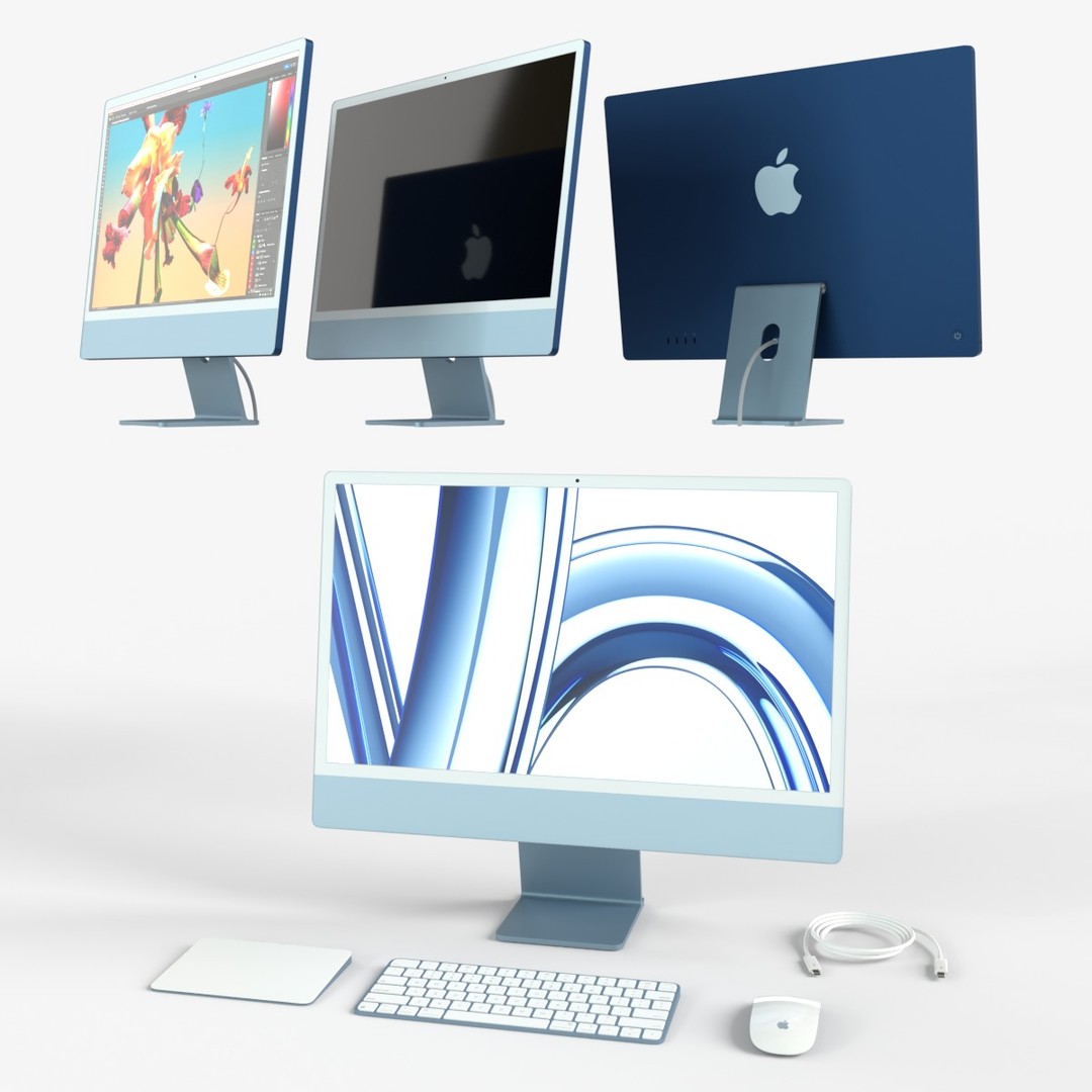 Apple iMac 3D Model – High Poly PBR Computer with Keyboard and Mouse - View 13