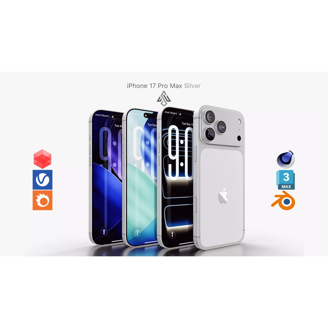 Apple iPhone 17 Pro Max Silver 3D Model – High Poly PBR Asset, FBX, OBJ - View 2