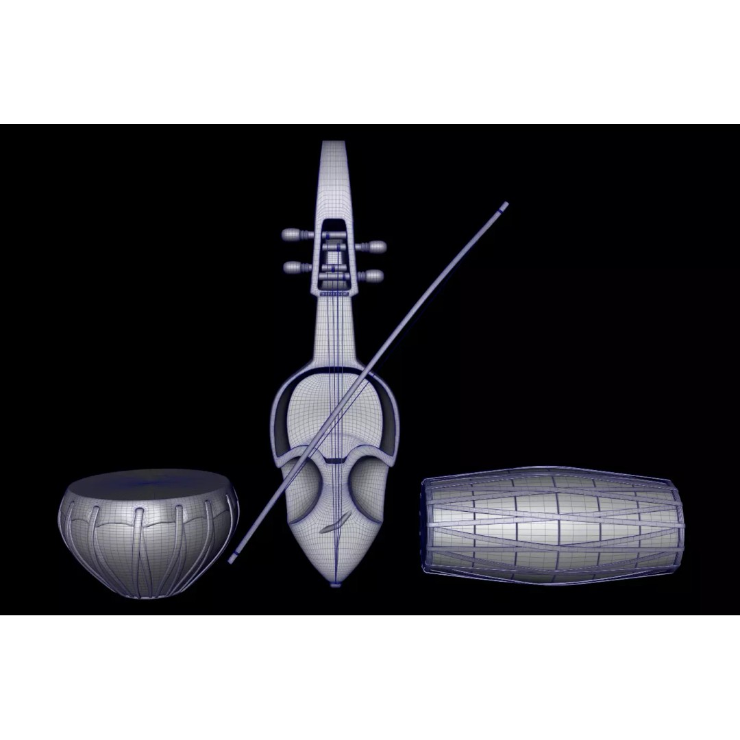 Indian Musical Instruments 3D Model – High-Detail Dholak, Tabla, Sarangi, FBX, OBJ - View 3