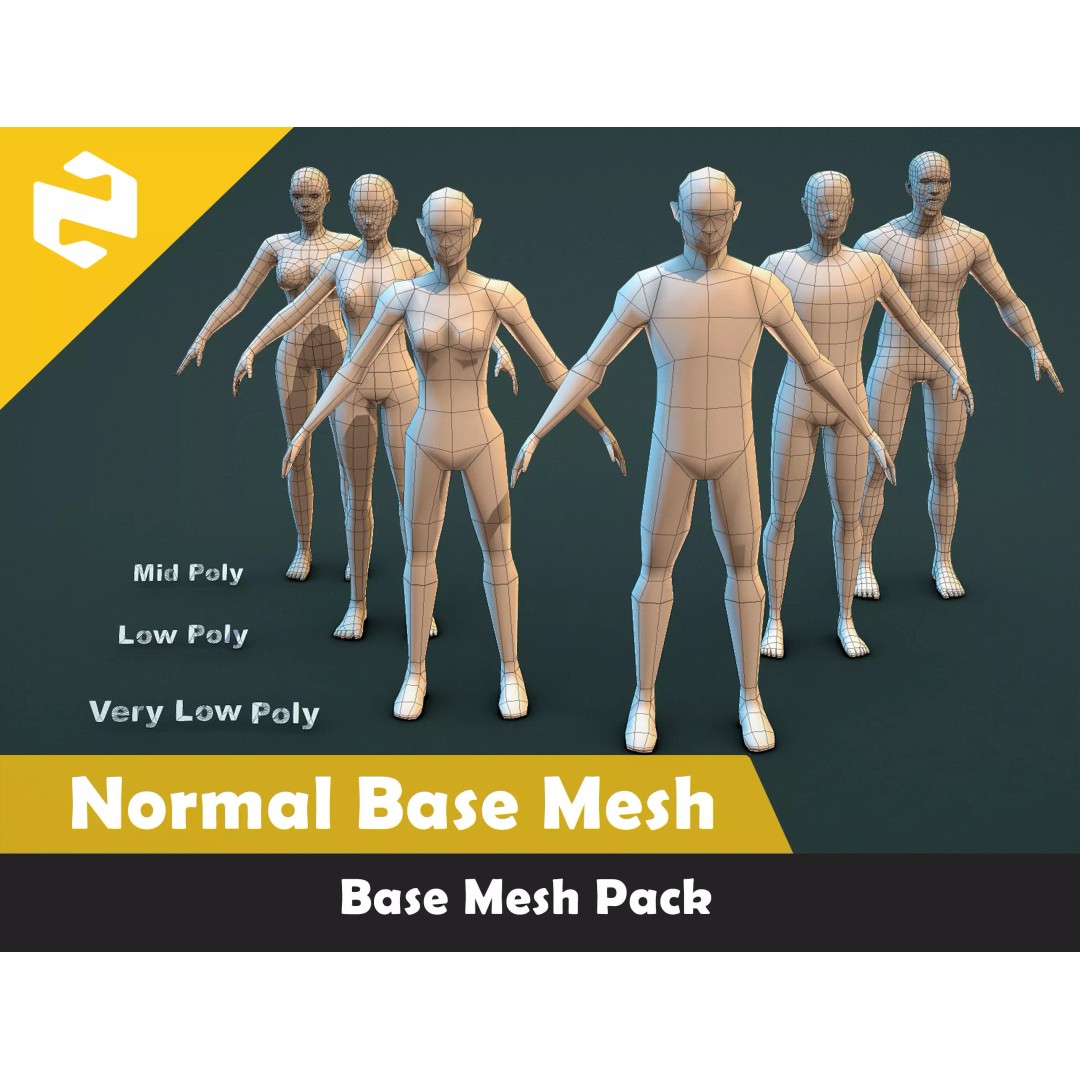 Family Base Mesh 3D Model – Low Poly Character Set, FBX - View 2
