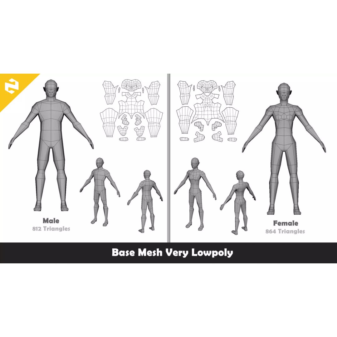 Family Base Mesh 3D Model – Low Poly Character Set, FBX - View 3