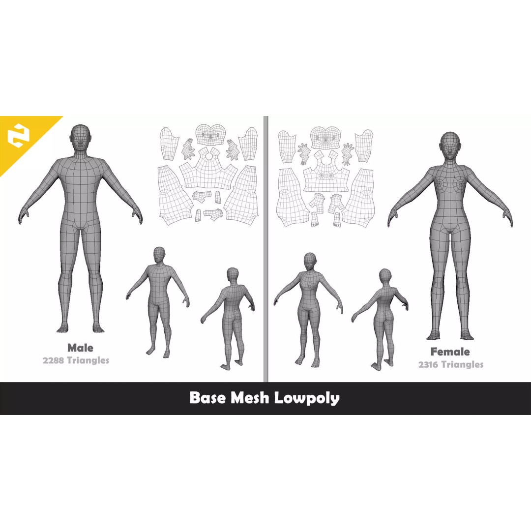 Family Base Mesh 3D Model – Low Poly Character Set, FBX - View 4