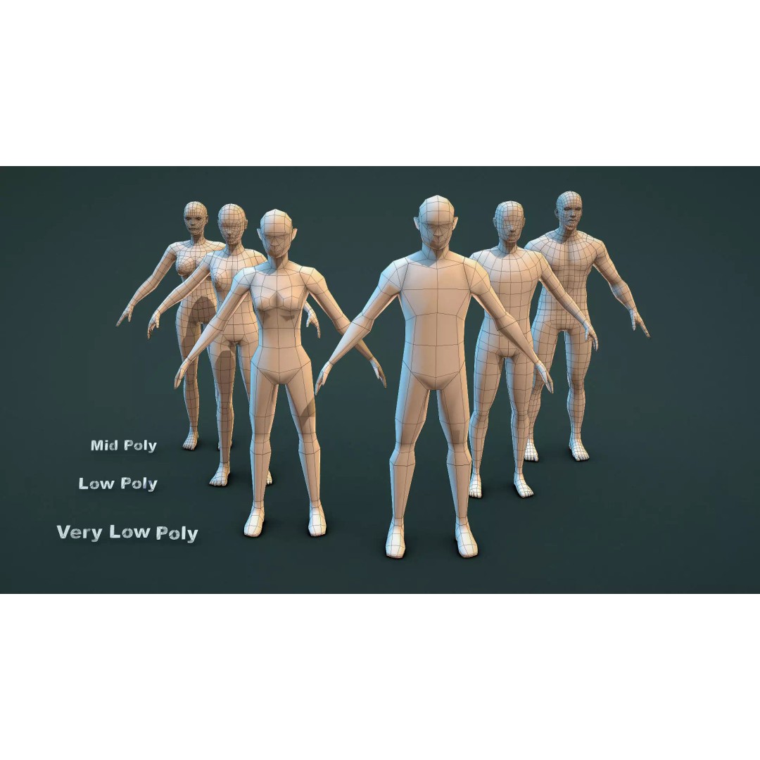Family Base Mesh 3D Model – Low Poly Character Set, FBX - View 6