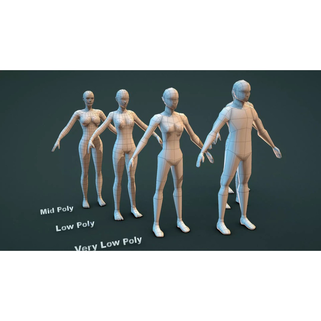 Family Base Mesh 3D Model – Low Poly Character Set, FBX - View 7