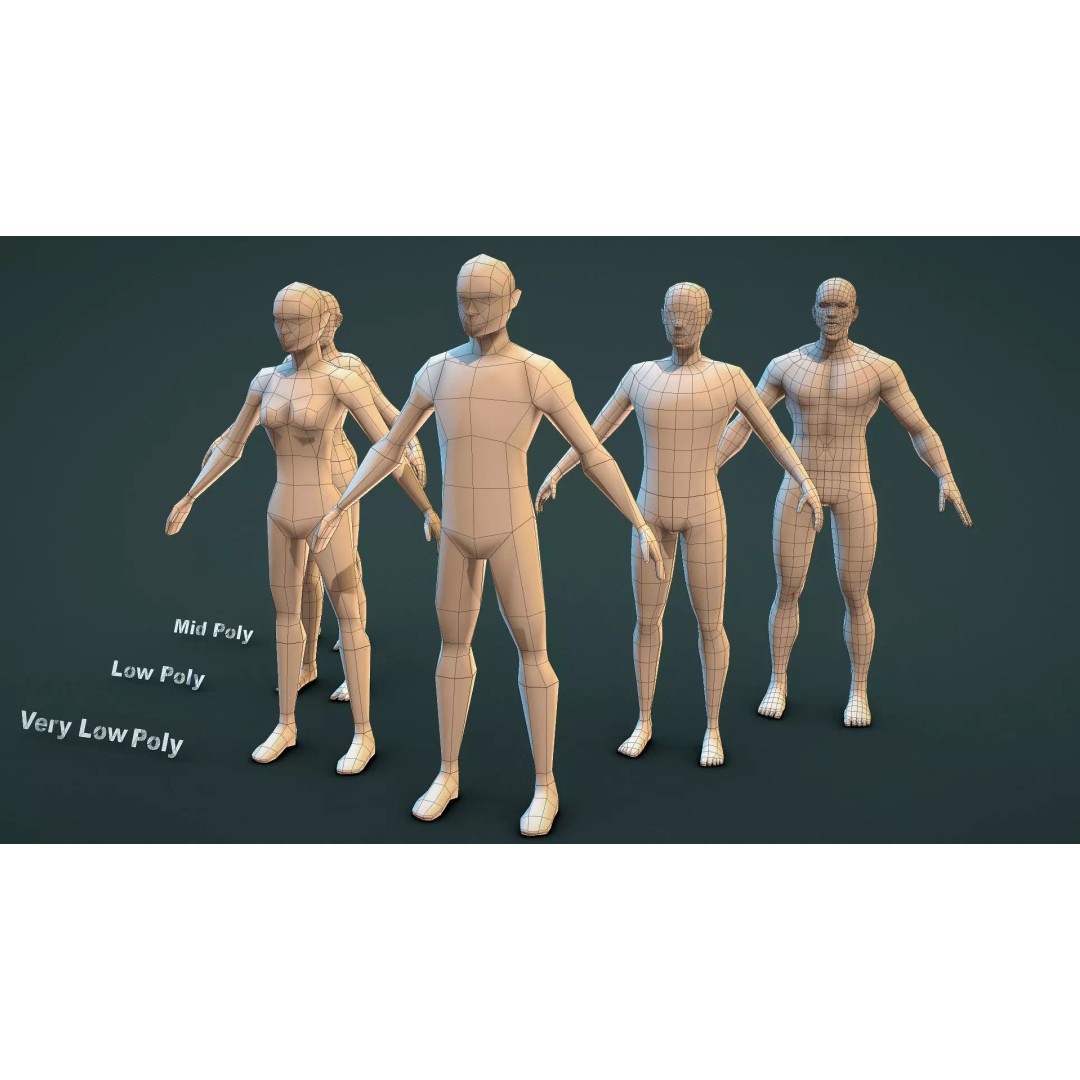Family Base Mesh 3D Model – Low Poly Character Set, FBX - View 8