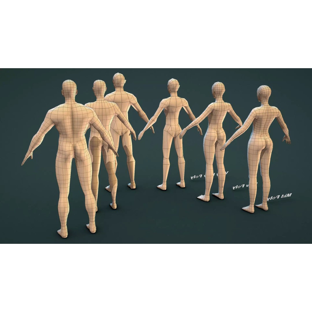 Family Base Mesh 3D Model – Low Poly Character Set, FBX - View 9
