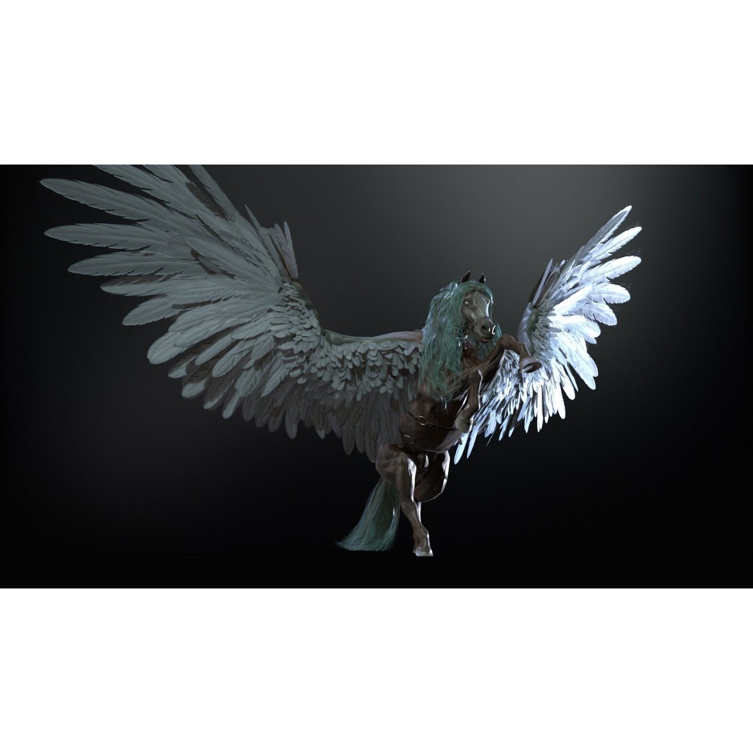 Pegasus 3D Model – Low Poly Animated Character, FBX & Maya - View 11