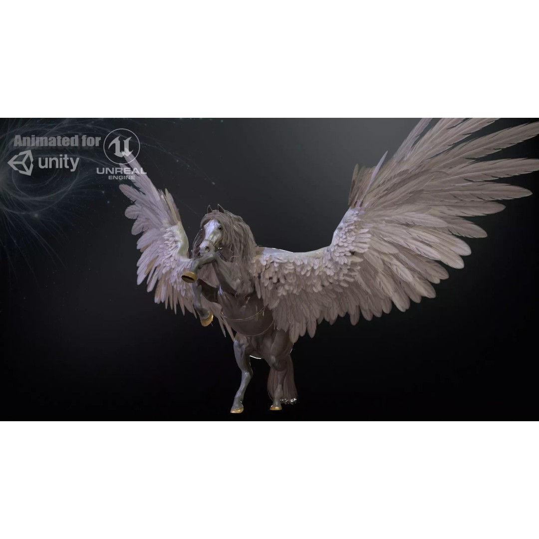 Pegasus 3D Model – Low Poly Animated Character, FBX & Maya - View 2