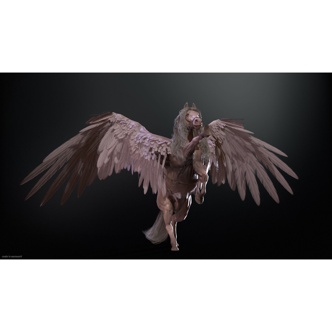 Pegasus 3D Model – Low Poly Animated Character, FBX & Maya - View 6