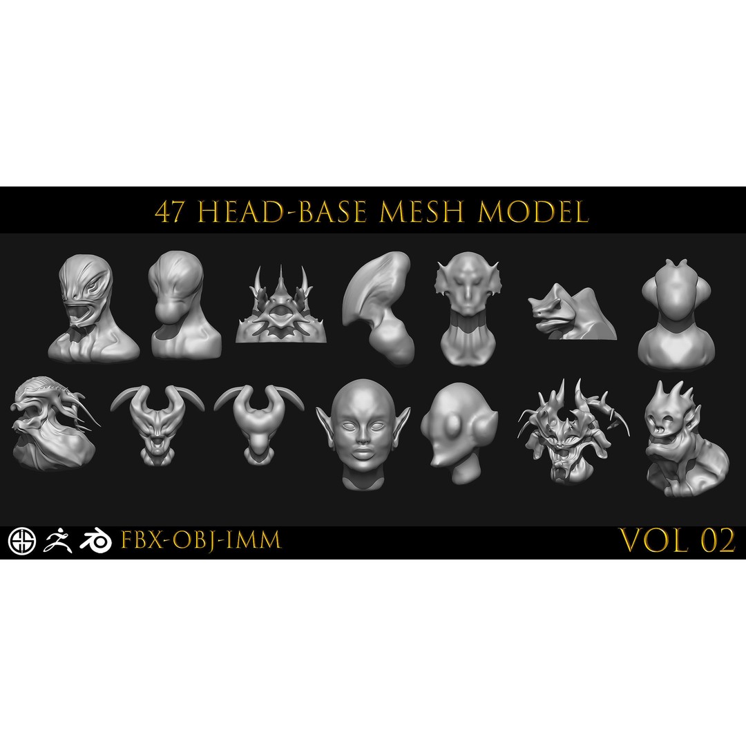 Character Base Mesh 3D Model – Head Anatomy, FBX & OBJ Formats